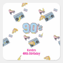 90'sテーマのバースデーステッカー スクエアシール