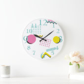 90sテーマカラフルレトロメンフィス模様 ラージ壁時計 (ホーム)