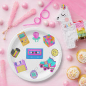 90sテーマレトロ誕生日パーティー紙プレート ペーパープレート (パーティー)