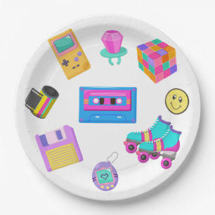 90sテーマレトロ誕生日パーティー紙プレート ペーパープレート