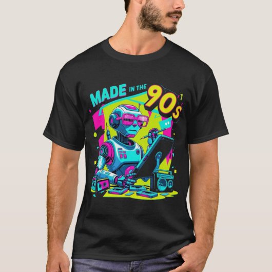 90sネオンロボットデザイナーレトロTシャツ Tシャツ (正面)