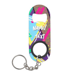 90sパターン、ヴィンテージカラーレトロジオメトリイエロー キーホルダー栓抜き