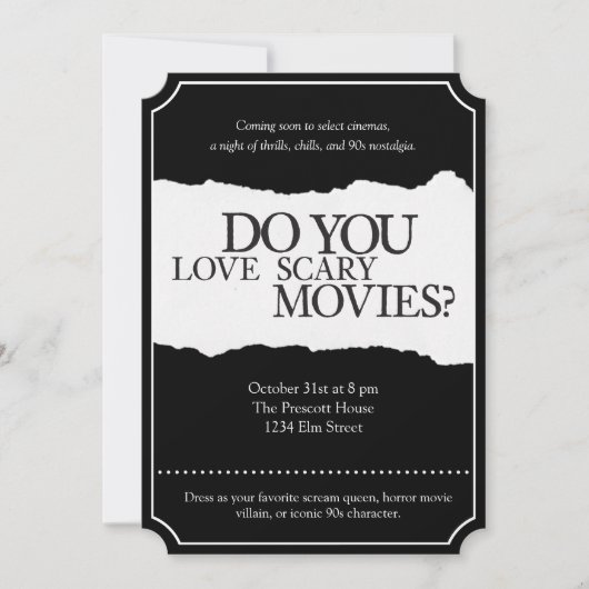 90sホラームービーハローウィンパーティ招待状 (正面)