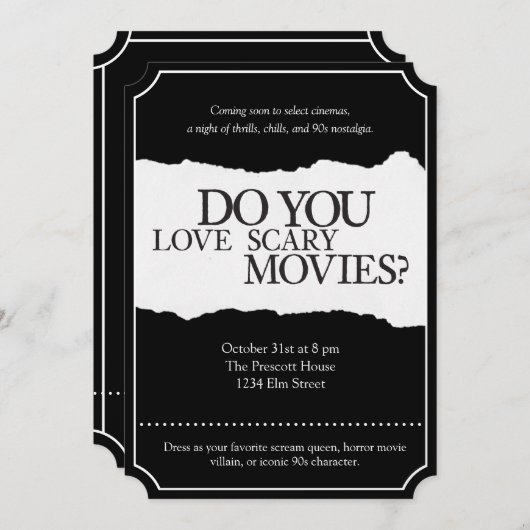 90sホラームービーハローウィンパーティ招待状 (正面/裏面)
