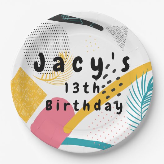 90sモダンコラージュレトロパーティー ペーパープレート (正面)