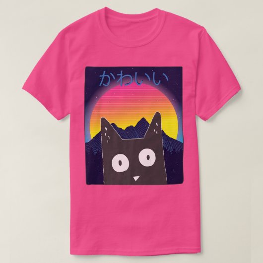90sレトロウェーブかわいい猫日本のインディ美学  tシャツ (デザイン正面)