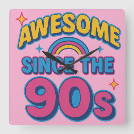 90s以素晴らし降 – カラフルレトロY2Kスタイル スクエア壁時計