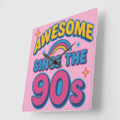 90s以素晴らし降 – カラフルレトロY2Kスタイル スクエア壁時計 (傾斜)