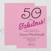90's風 ファフィーな50歳の誕生日 バラ色 招待状 (正面/裏面)
