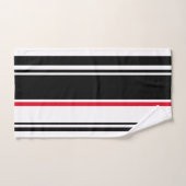 90s黒インスパイアストライプアクセント(赤モダン) バスタオルセット (ハンドタオル)
