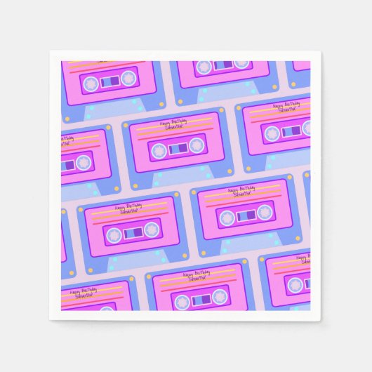 90s 80sのVaporwave Eticハッピーバースデー スタンダードカクテルナプキン (正面)