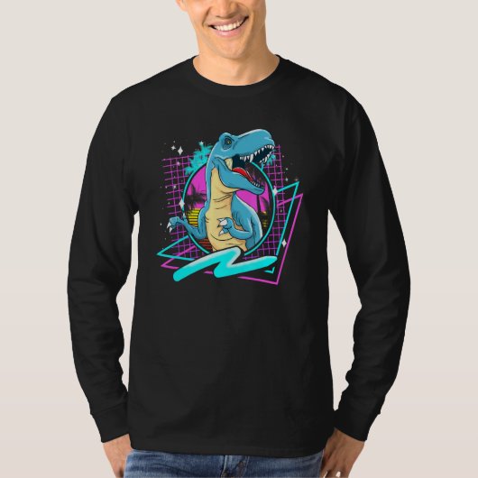 90s 80sのVAPORWAVE ETIC Tレックス恐竜 Tシャツ (正面)