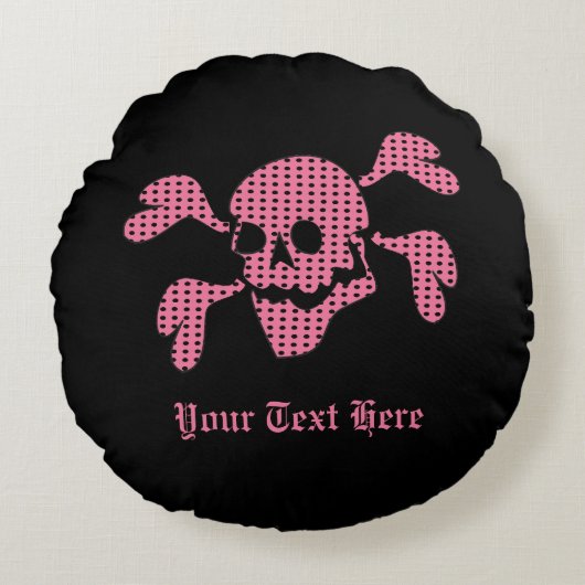 90s Goth Rockabilly Skull and Crossbones Punk Joll ラウンドクッション (正面)