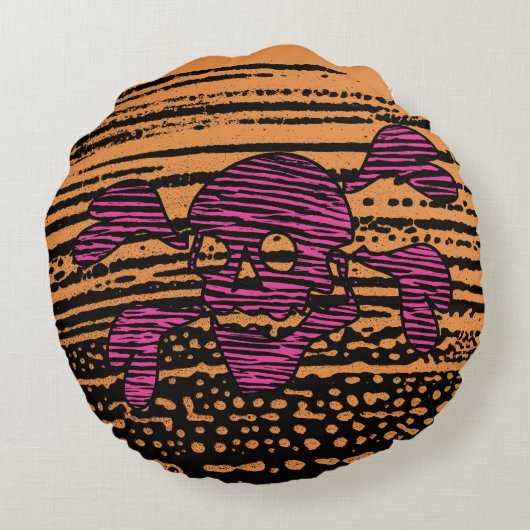 90s Goth Rockabilly Skull and Crossbones Punk Joll ラウンドクッション (裏面)