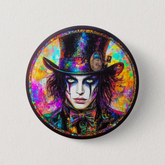 90s Gothic Steampunk Mad Hatter Button 缶バッジ (正面)