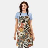 90s Happy Faces Sun Flowers Pattern エプロン (着用した状態)