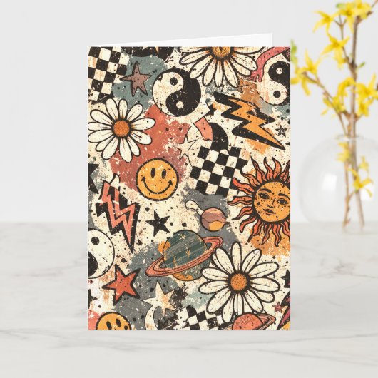 90s Happy Faces Sun Flowers Pattern カード (黄色い花)
