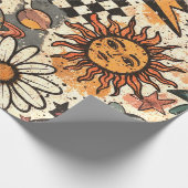 90s Happy Faces Sun Flowers Pattern ラッピングペーパー (角)
