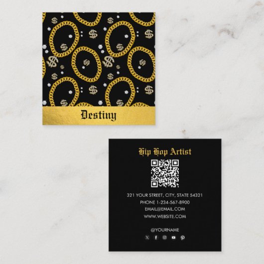 90's Hip Hop Rap Music Gold Cuban Link Chain スクエア名刺 (正面/裏面)