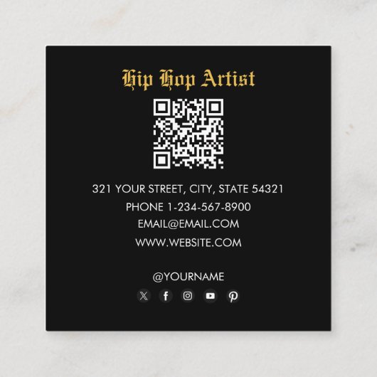  90's Hip Hop Rap Music Gold Cuban Link Chain スクエア名刺 (裏面)