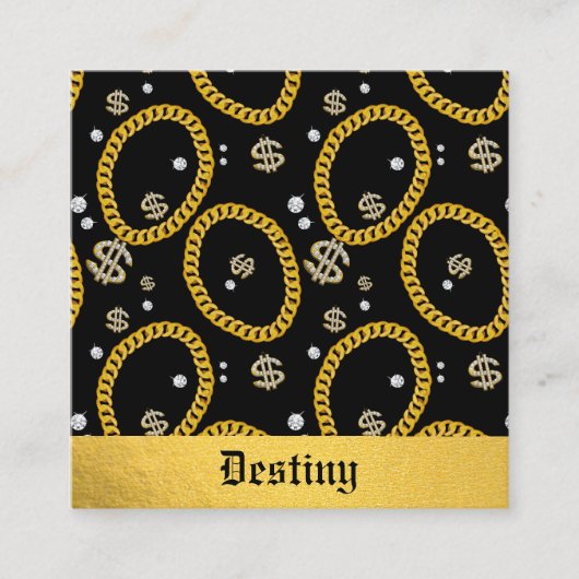  90's Hip Hop Rap Music Gold Cuban Link Chain スクエア名刺 (正面)