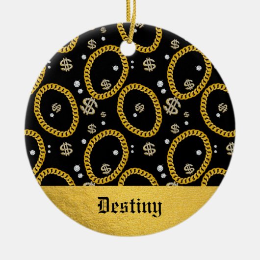  90's Hip Hop Rap Music Gold Cuban Link Chain セラミックオーナメント (正面)