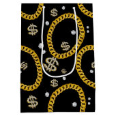  90's Hip Hop Rap Music Gold Cuban Link Chain ミディアムペーパーバッグ (裏面)