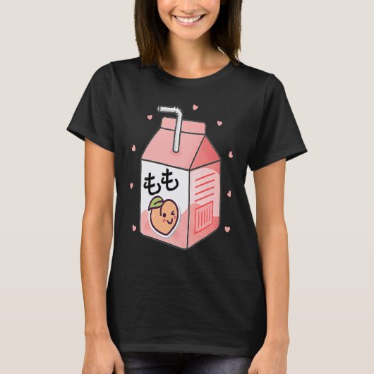 90s Japanese Otaku Aesthetic Peach Juice Box Cute Tシャツ (正面)