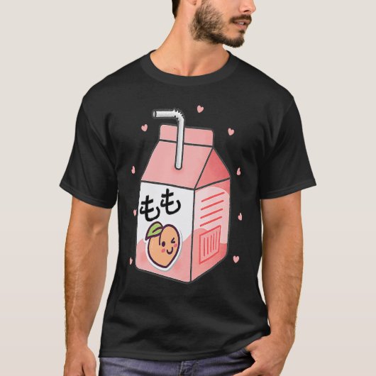90s Japanese Otaku Aesthetic Peach Juice Box Cute Tシャツ (正面)