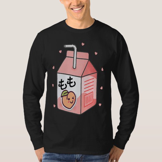 90s Japanese Otaku Aesthetic Peach Juice Box Cute Tシャツ (正面)