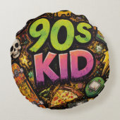 90s Kids Retro Pizza Fun Pattern ラウンドクッション (裏面)
