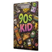 90s Kids Retro Pizza Smiley Face Flower Design クリップボード (左)