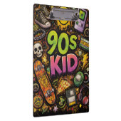 90s Kids Retro Pizza Smiley Face Flower Design クリップボード (右)