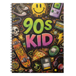 90s Kids Retro Pizza Smiley Face Flower Design ノートブック