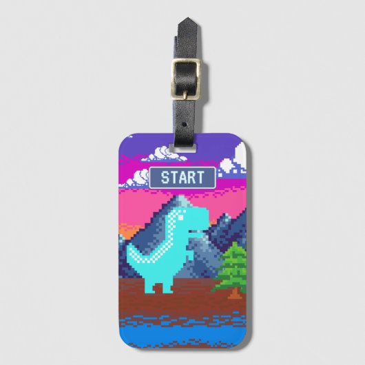 90s Pixel Gamer Pixelated - Dinosaur Illustration  ラゲッジタグ (正面縦)