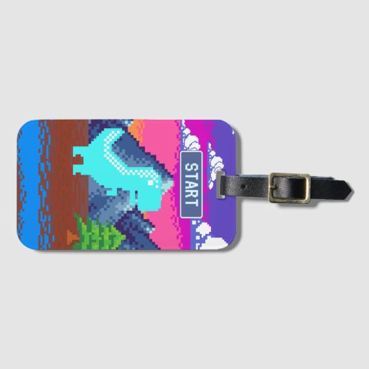 90s Pixel Gamer Pixelated - Dinosaur Illustration  ラゲッジタグ (正面横)