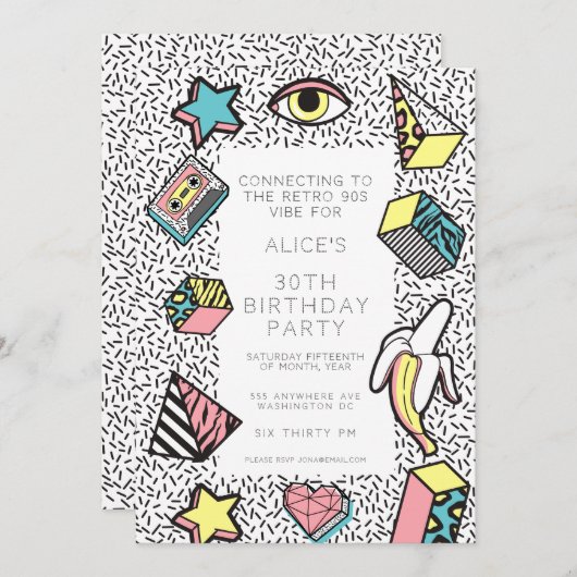 90s Retro Era Theme Party Event 招待状 (正面/裏面)