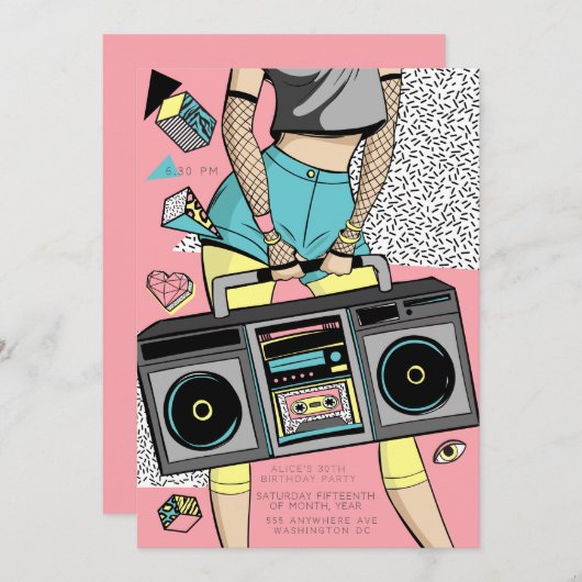 90s Retro Era Theme Party Event 招待状 (正面/裏面)