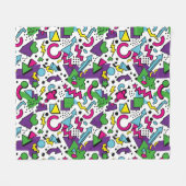 90s Retro Purple Turquoise Green Memphis Style フリースブランケット (正面(横))