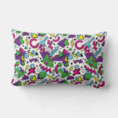 90s Retro Purple Turquoise Green Memphis Style ランバークッション (裏面)