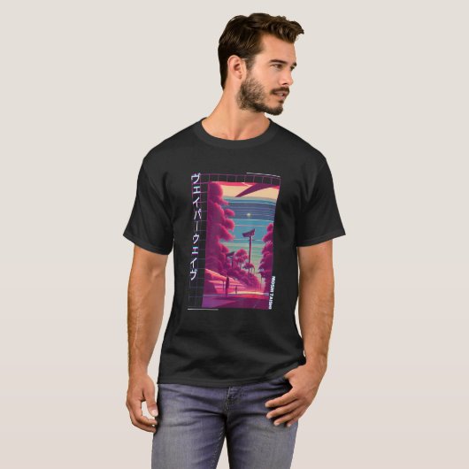 90's Retro Synthwave Japanese Vaporwave Otaku Aest Tシャツ (正面フル)