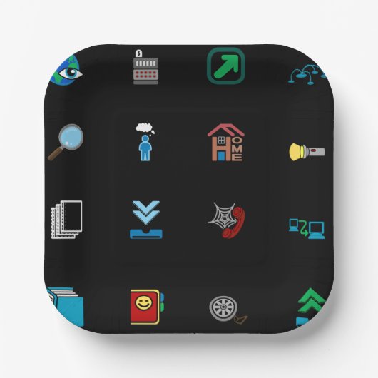 90s Retro Tech and Web Icon Pattern ペーパープレート (正面)