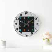 90s Retro Tech and Web Icon Pattern ラージ壁時計 (ホーム)