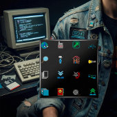 90s Retro Tech and Web Icon Pattern 缶バッジ