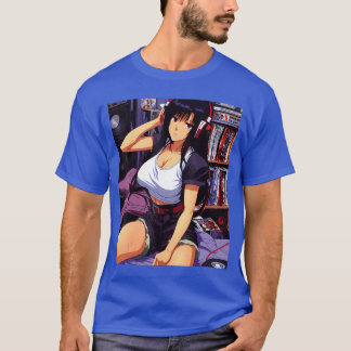 90s Retro Waifu Anime girl Chill Lofi Music retro  Tシャツ