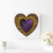 90s Rockabilly Punk Heart Tattoo Style Pattern スクエア壁時計 (ホーム)