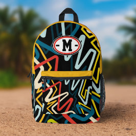 90s Street Abstract Multicolored Tangled Pattern  プリントバックパック