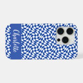 90's theme blue checkered name monogram iPhoneケース (裏面横)