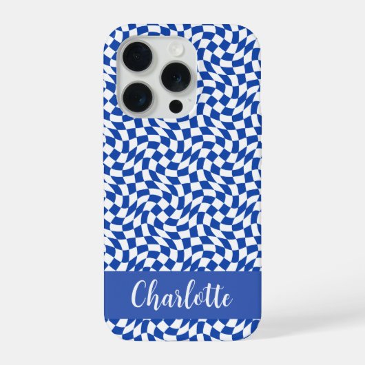 90's theme blue checkered name monogram iPhoneケース (裏面)
