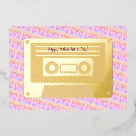 90s Y2kカセットピンクハッピーバレンタインデー金ゴールド 箔シーズンカード (正面)